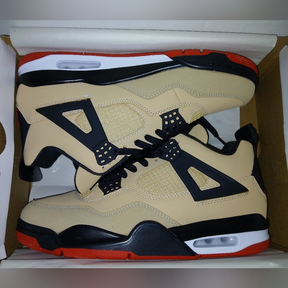 Retro 4 Men Black and Tan Sneakers - Picture 1 of 8